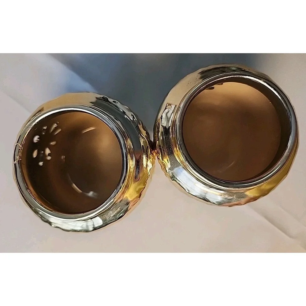 Lot 4 Votive/Tea Light Holders Hammered Gold Cut Out 2pc & Heavy Round Glass 2pc